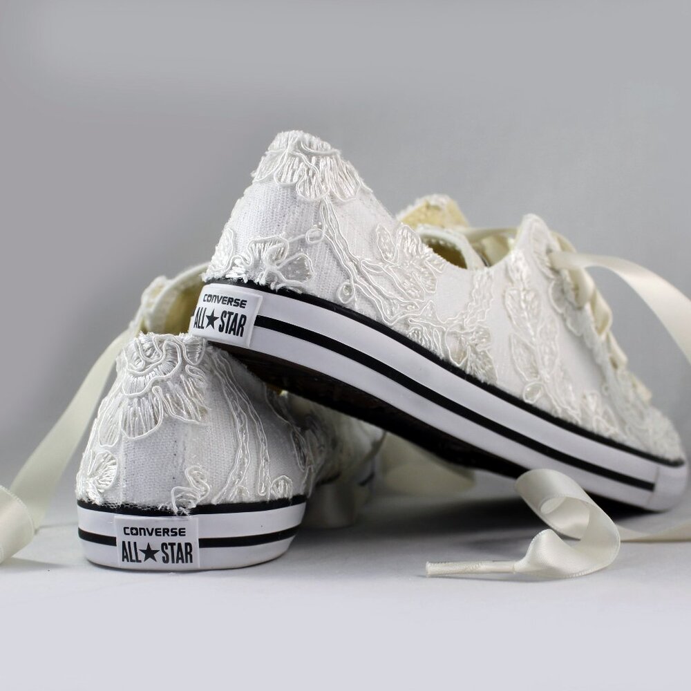 Wedding Converse size 6 Handmade Floral Ivory Lace  -Ivory Lace Bridal Converses